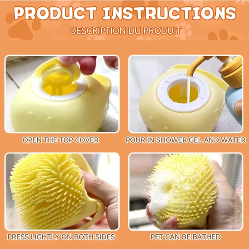 Silicone Pet Bath Massage Brush for Dogs & Cats