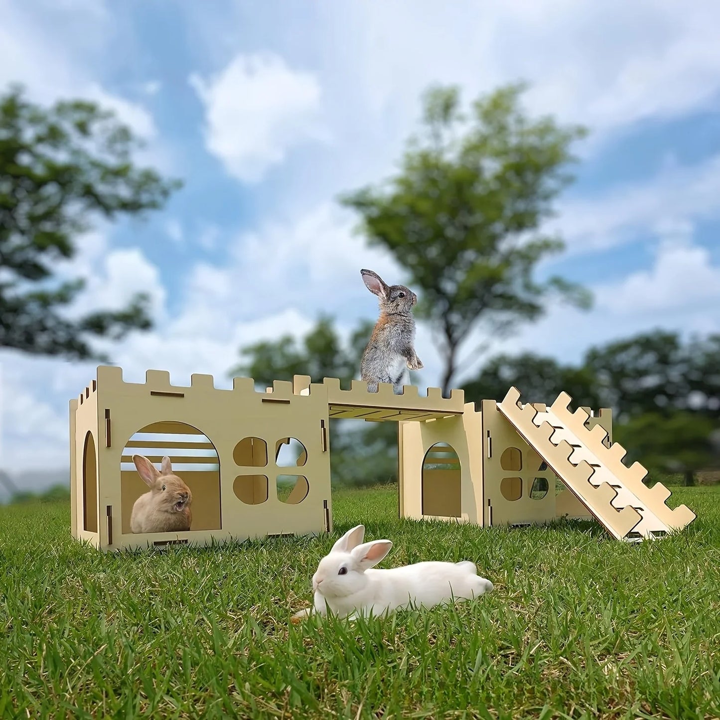 Wooden Rabbit Castle & Small Animal Hideout – Guinea Pig, Hedgehog & Hamster Toy