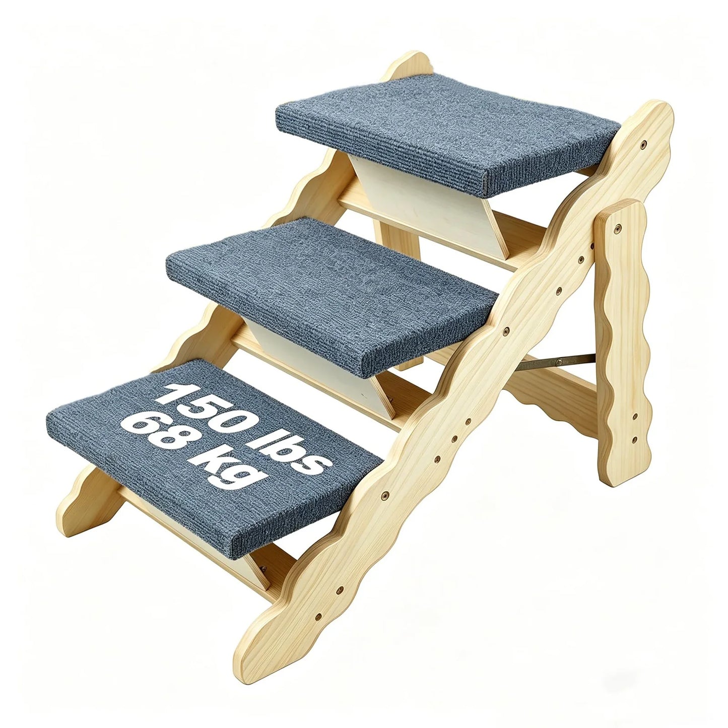 2-in-1 Wooden Pet Stairs & Folding Dog Ramp – Anti-Slip 3 or 4 Step Ladder for Dogs & Cats, Supports Up to 150 lbs