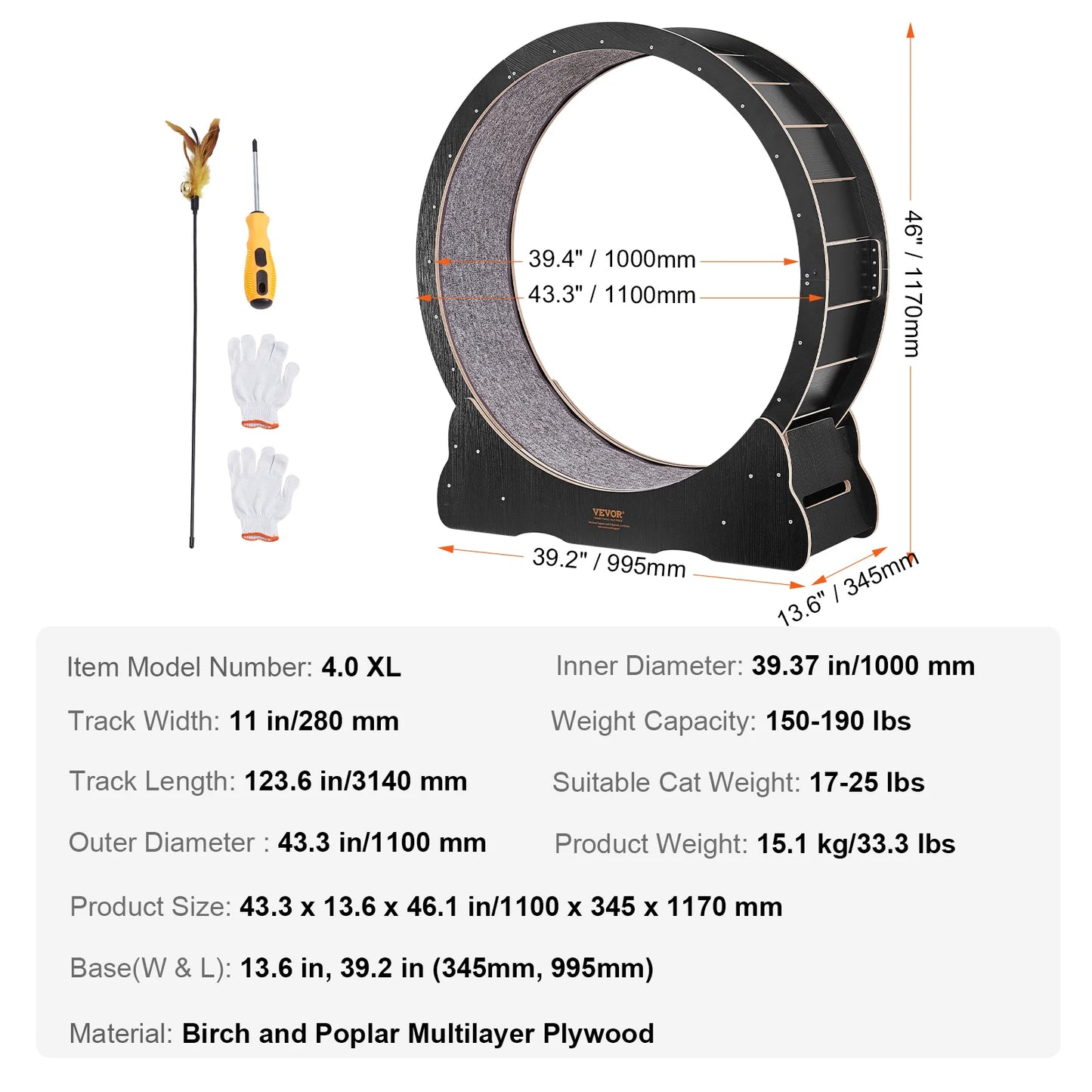 Cat Exercise Wheel – Silent Running Treadmill with Natural Wood & Detachable Carpet