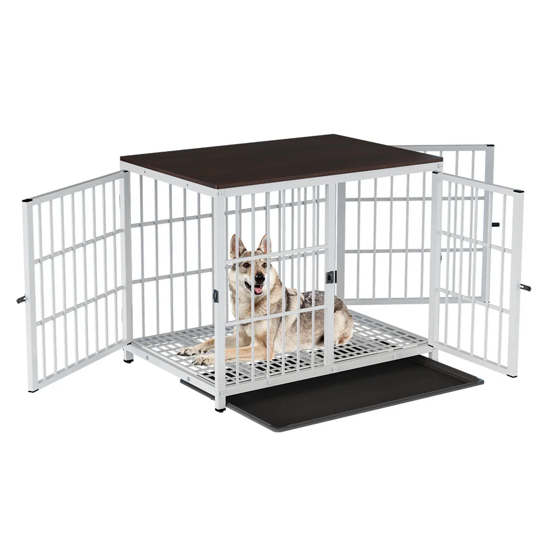 Furniture-Style Dog Crate End Table – 3-Door Pet Kennel with Removable Tray for Small, Medium & Large Dogs