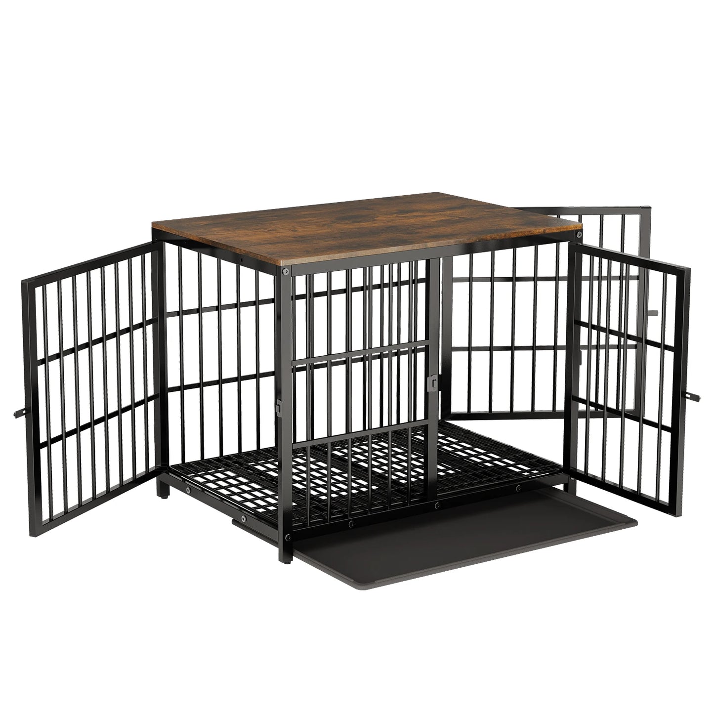 Furniture-Style Dog Crate – Heavy Duty Metal & Wood Kennel with 3 Doors