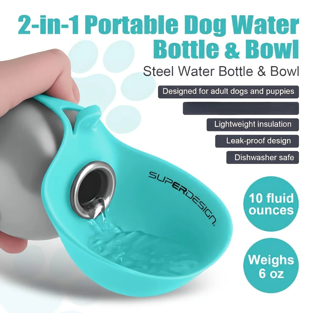 Portable Stainless Steel Pet Travel Water Bottle with Bowl