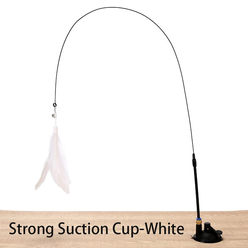 Hands-Free Suction Cup Cat Feather Wand Toy