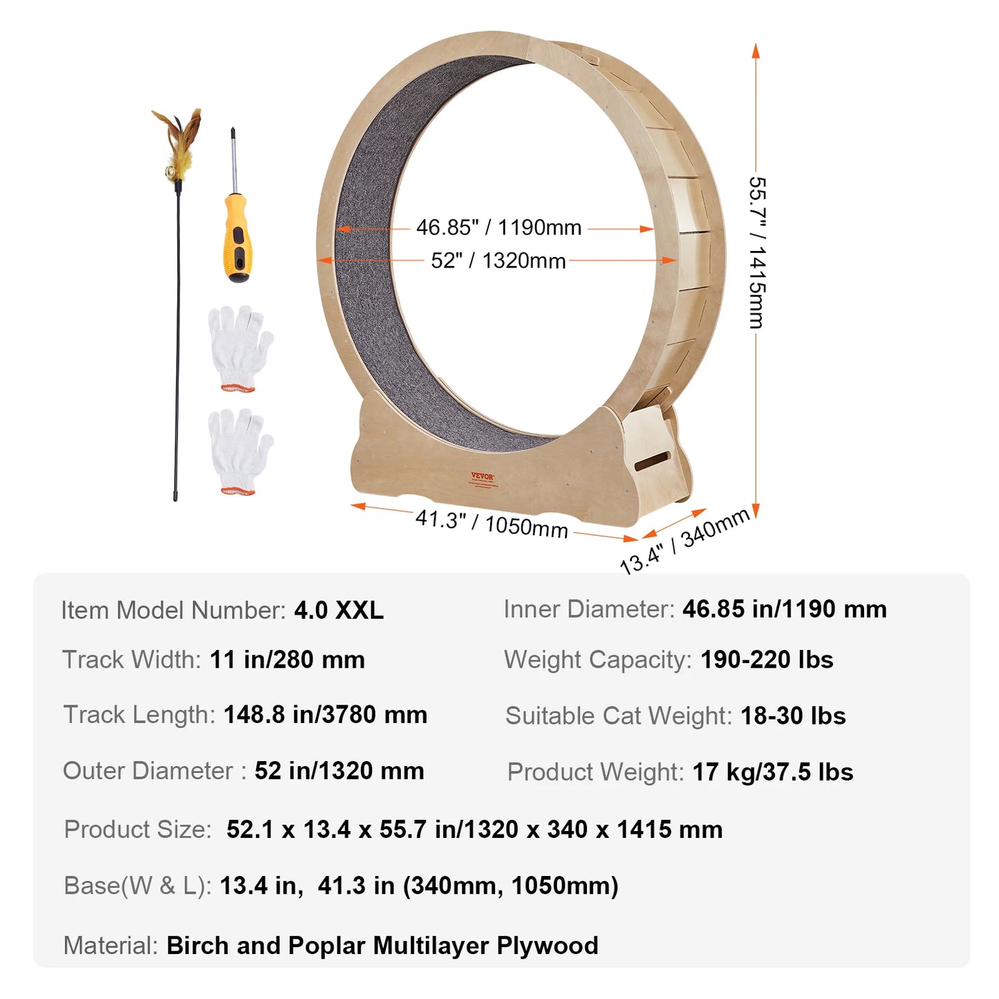 Cat Exercise Wheel – Silent Running Treadmill with Natural Wood & Detachable Carpet