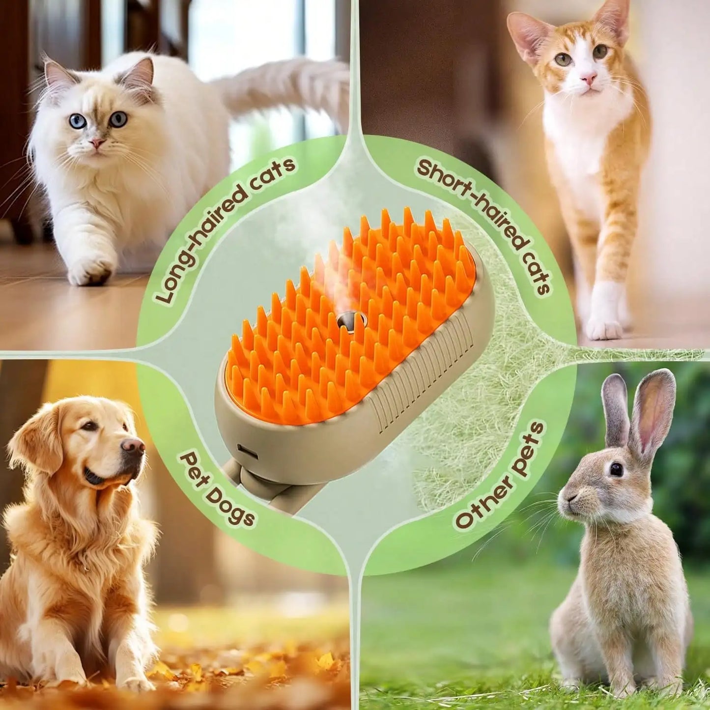 4-in-1 Steam Grooming Brush for Cats & Dogs – Self-Cleaning Comb with Vibrating Massage & Hair Removal
