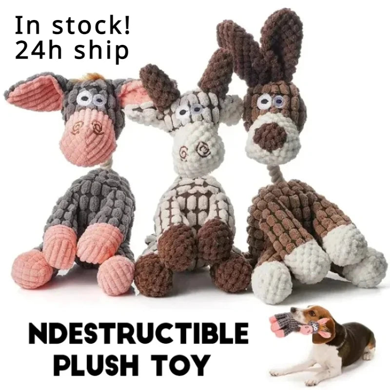 Plush Squeaky Donkey Chew Toy for Puppies & Small Dogs