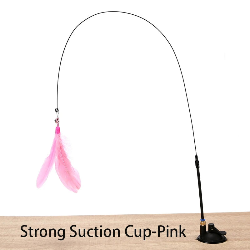Hands-Free Suction Cup Cat Feather Wand Toy