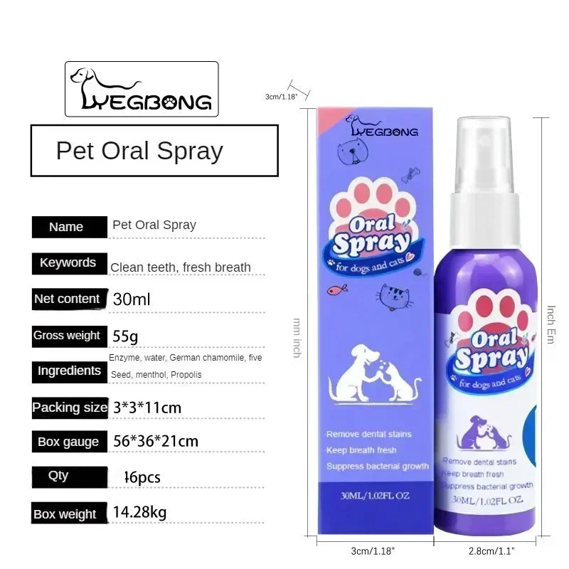 Pet Teeth Cleaning Spray – Oral Care for Cats & Dogs | Removes Stains, Whitens & Freshens Breath