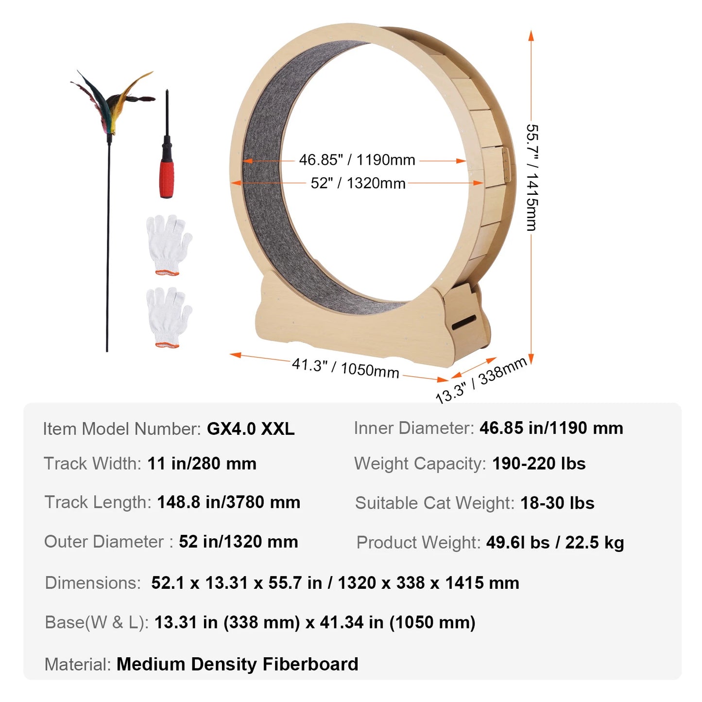 Wooden Cat Exercise Wheel with Cat Teaser