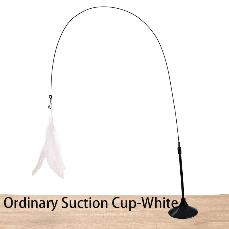Hands-Free Suction Cup Cat Feather Wand Toy