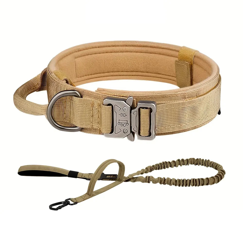 Tactical Dog Collar & Leash Set – Heavy-Duty 1000D Nylon with Control Handle, D-Ring & Quick-Release Buckle, Sizes M–XL