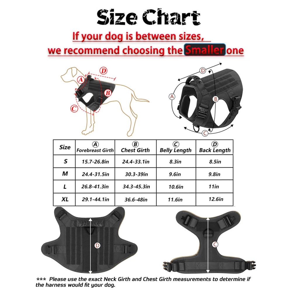 Tactical Dog Harness with Leash & MOLLE Pouches