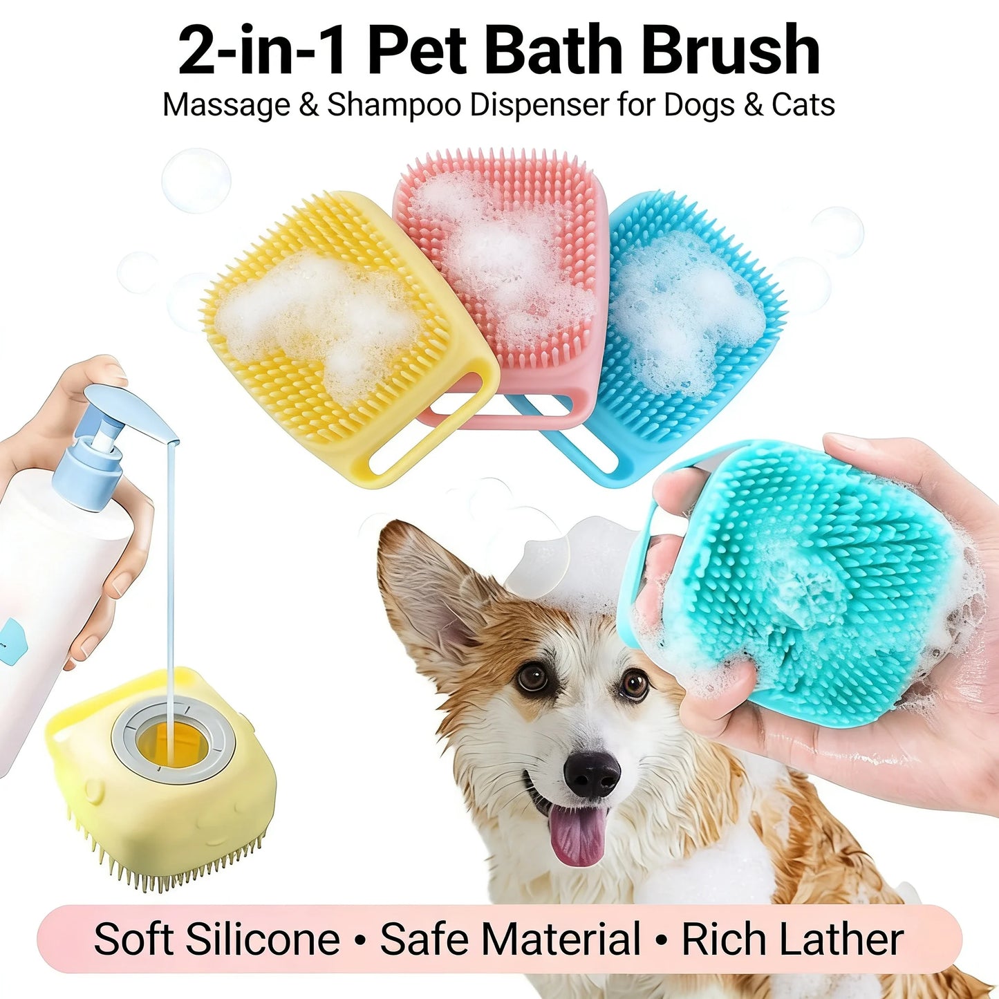 Silicone Pet Bath & Grooming Gloves – Soft Massage Brush for Dogs & Cats, De-Shedding & Bathing