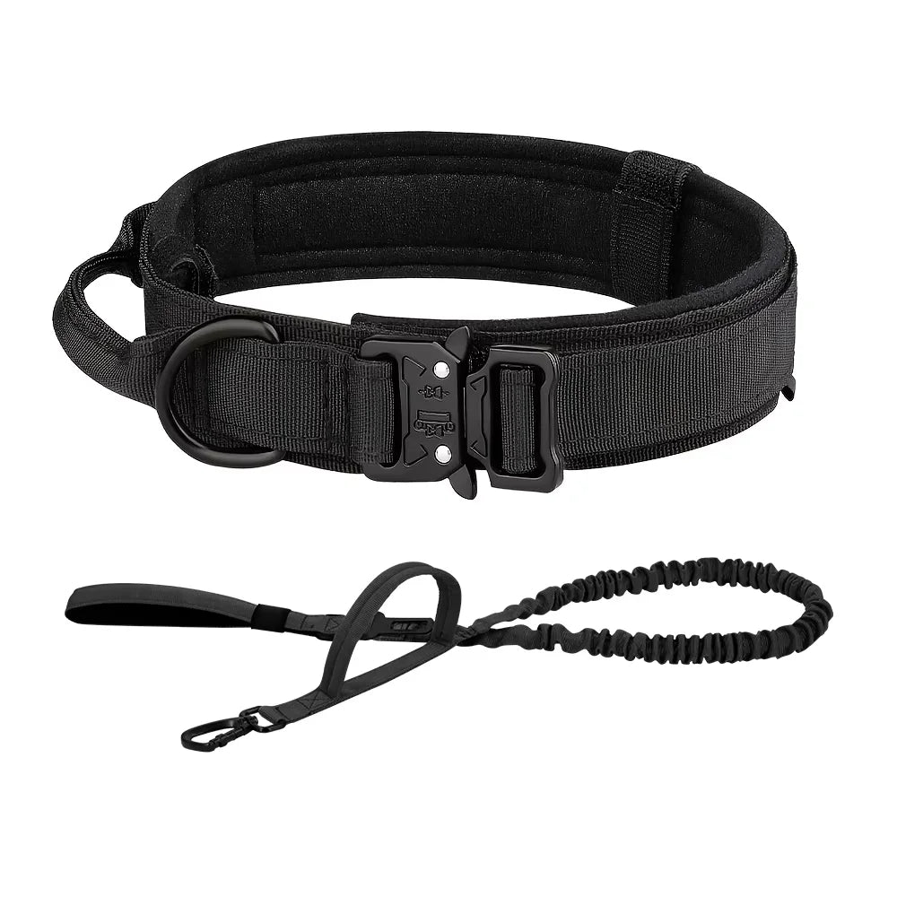 Tactical Dog Collar & Leash Set – Heavy-Duty 1000D Nylon with Control Handle, D-Ring & Quick-Release Buckle, Sizes M–XL