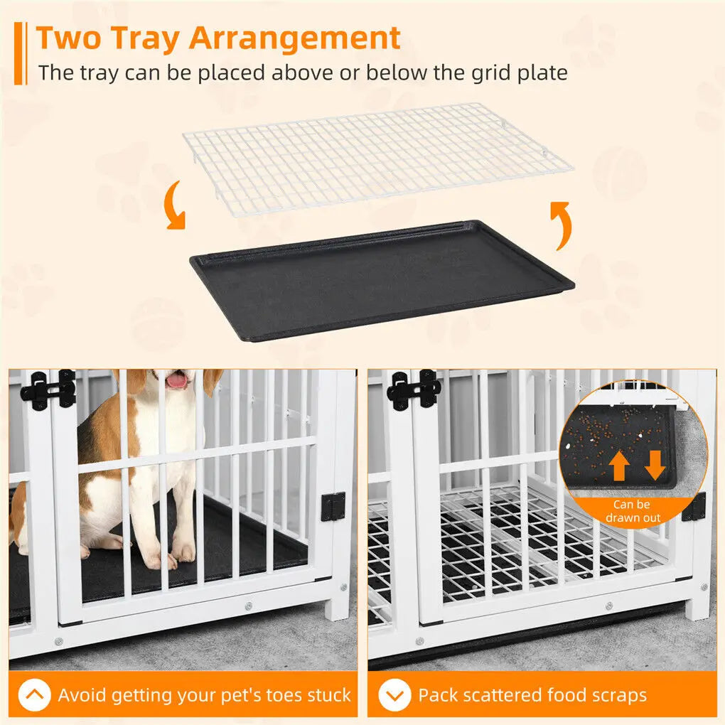 Furniture-Style Dog Crate – Heavy Duty Metal & Wood Kennel with 3 Doors