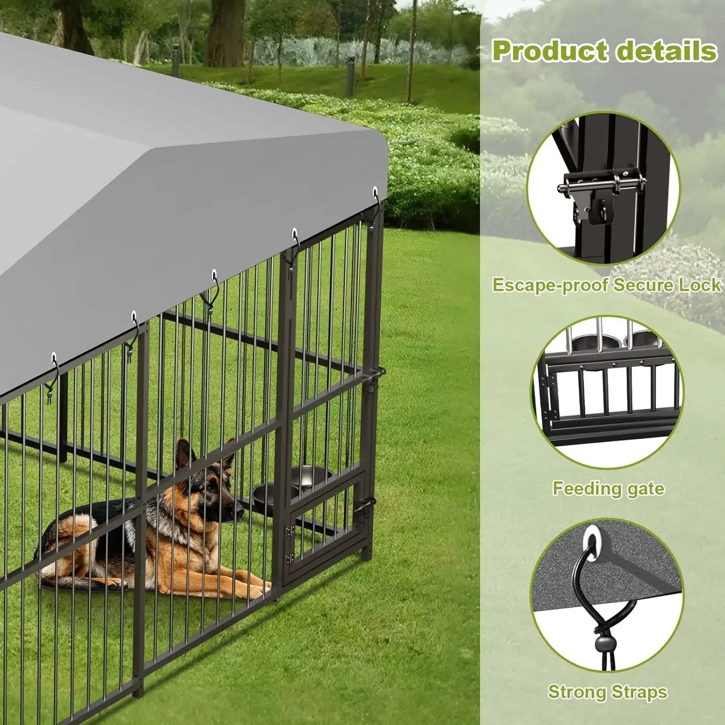 Heavy-Duty Outdoor Dog Kennel with Roof & Lock – 10x10x6 FT Galvanized Steel Dog Enclosure for Large Dogs
