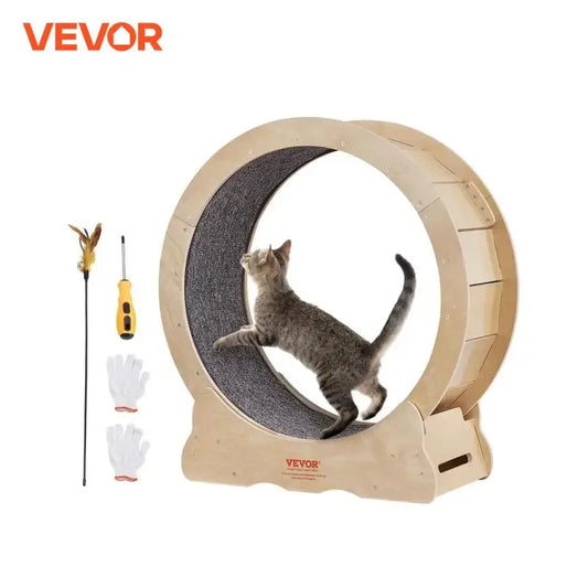 Cat Exercise Wheel – Silent Running Treadmill with Natural Wood & Detachable Carpet