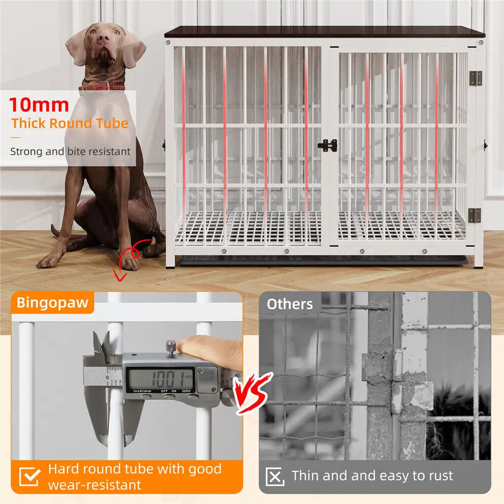Furniture-Style Dog Crate – Heavy Duty Metal & Wood Kennel with 3 Doors