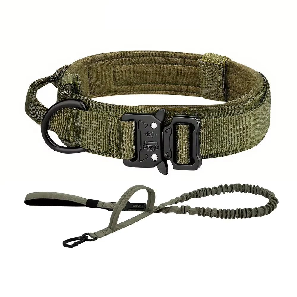 Tactical Dog Collar & Leash Set – Heavy-Duty 1000D Nylon with Control Handle, D-Ring & Quick-Release Buckle, Sizes M–XL