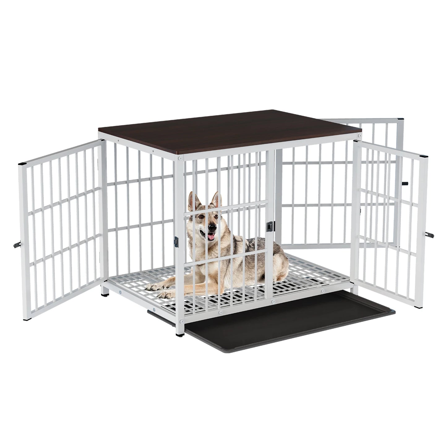 Furniture-Style Dog Crate – Heavy Duty Metal & Wood Kennel with 3 Doors