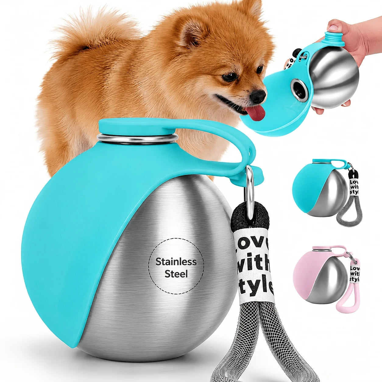 Portable Stainless Steel Pet Travel Water Bottle with Bowl