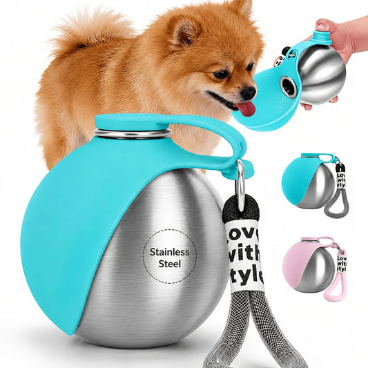 Portable Stainless Steel Pet Travel Water Bottle with Bowl