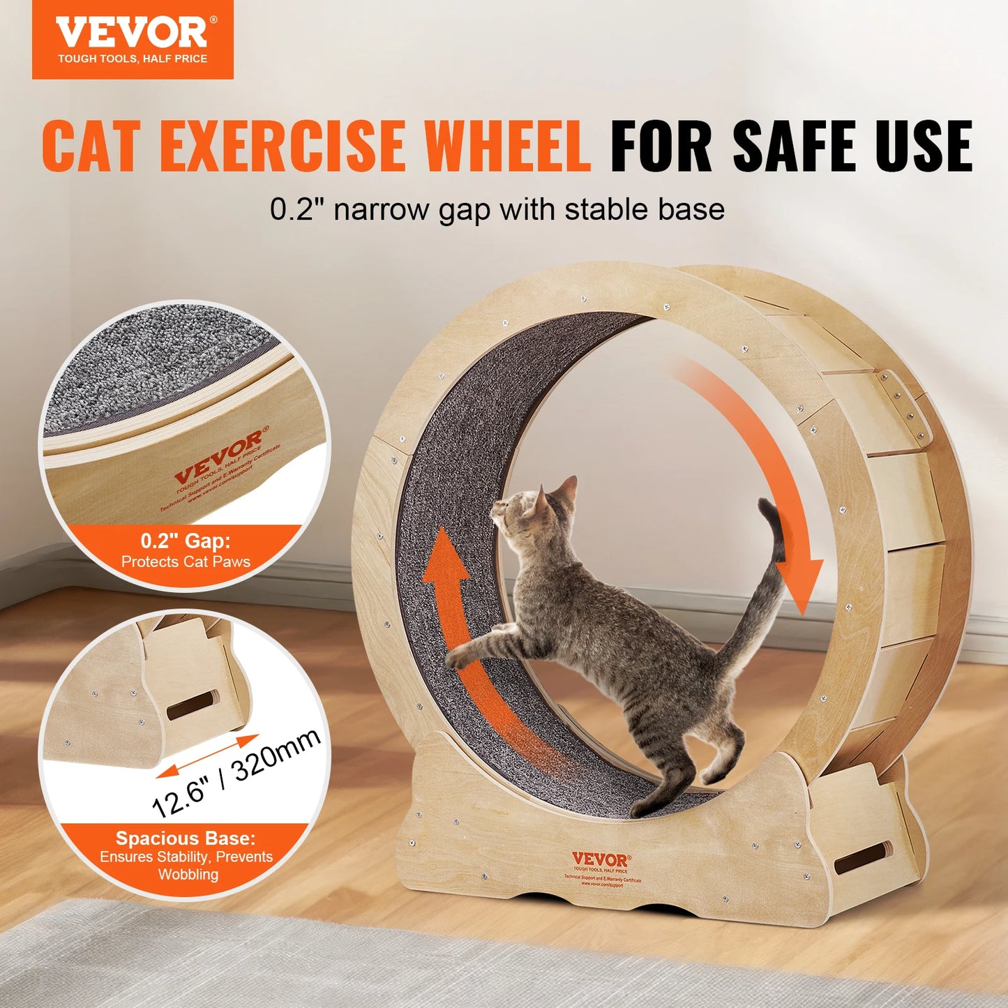 Cat Exercise Wheel – Silent Running Treadmill with Natural Wood & Detachable Carpet