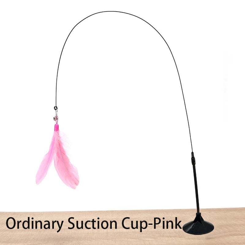 Hands-Free Suction Cup Cat Feather Wand Toy