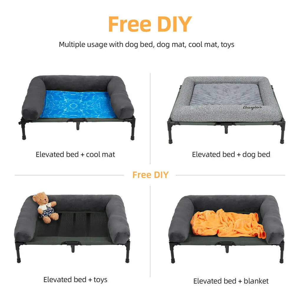 Elevated Pet Lounger Bed with Plush Bolster