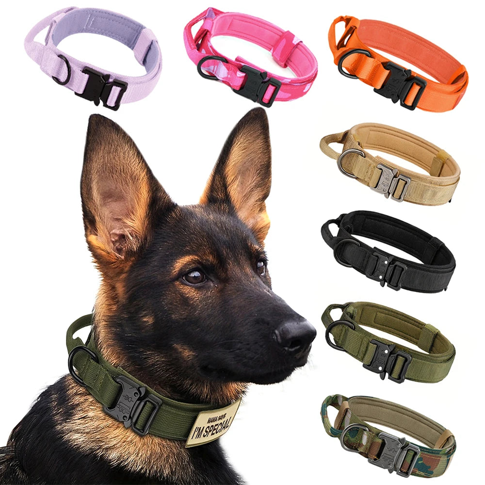 Tactical Dog Collar & Leash Set – Heavy-Duty 1000D Nylon with Control Handle, D-Ring & Quick-Release Buckle, Sizes M–XL