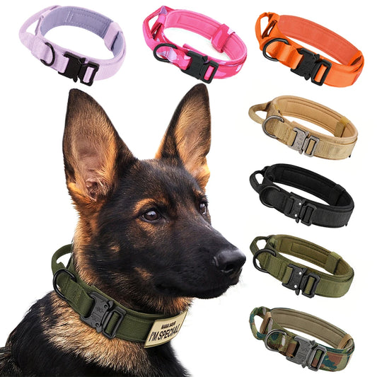 Tactical Dog Collar & Leash Set – Heavy-Duty 1000D Nylon with Control Handle, D-Ring & Quick-Release Buckle, Sizes M–XL