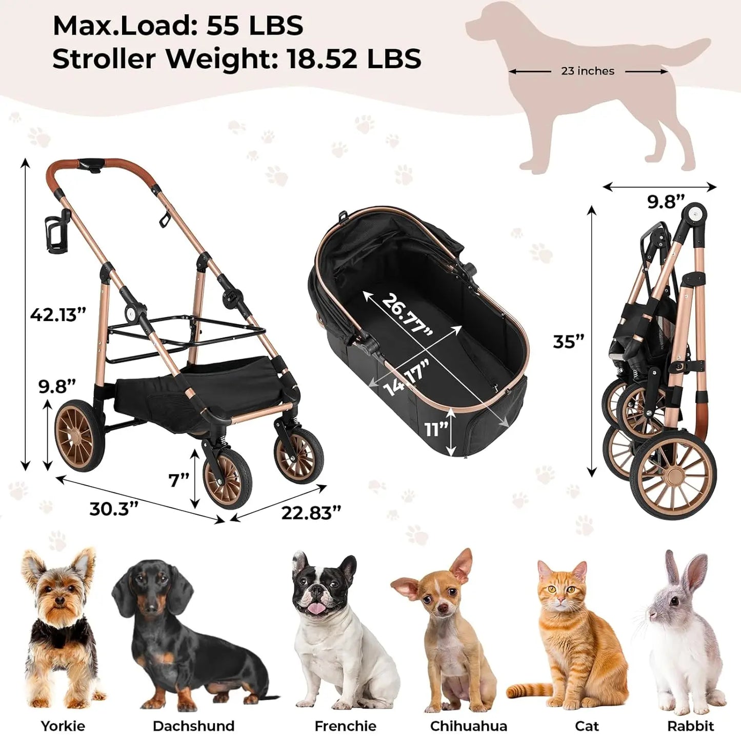 Foldable 2-in-1 Pet Stroller with Car Attachment