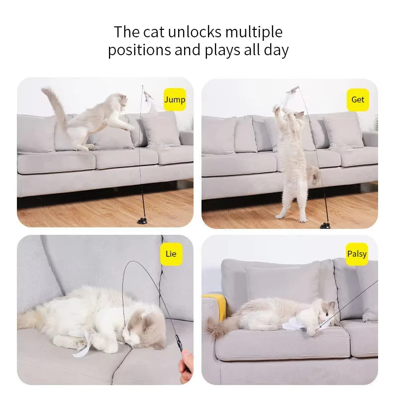Hands-Free Suction Cup Cat Feather Wand Toy