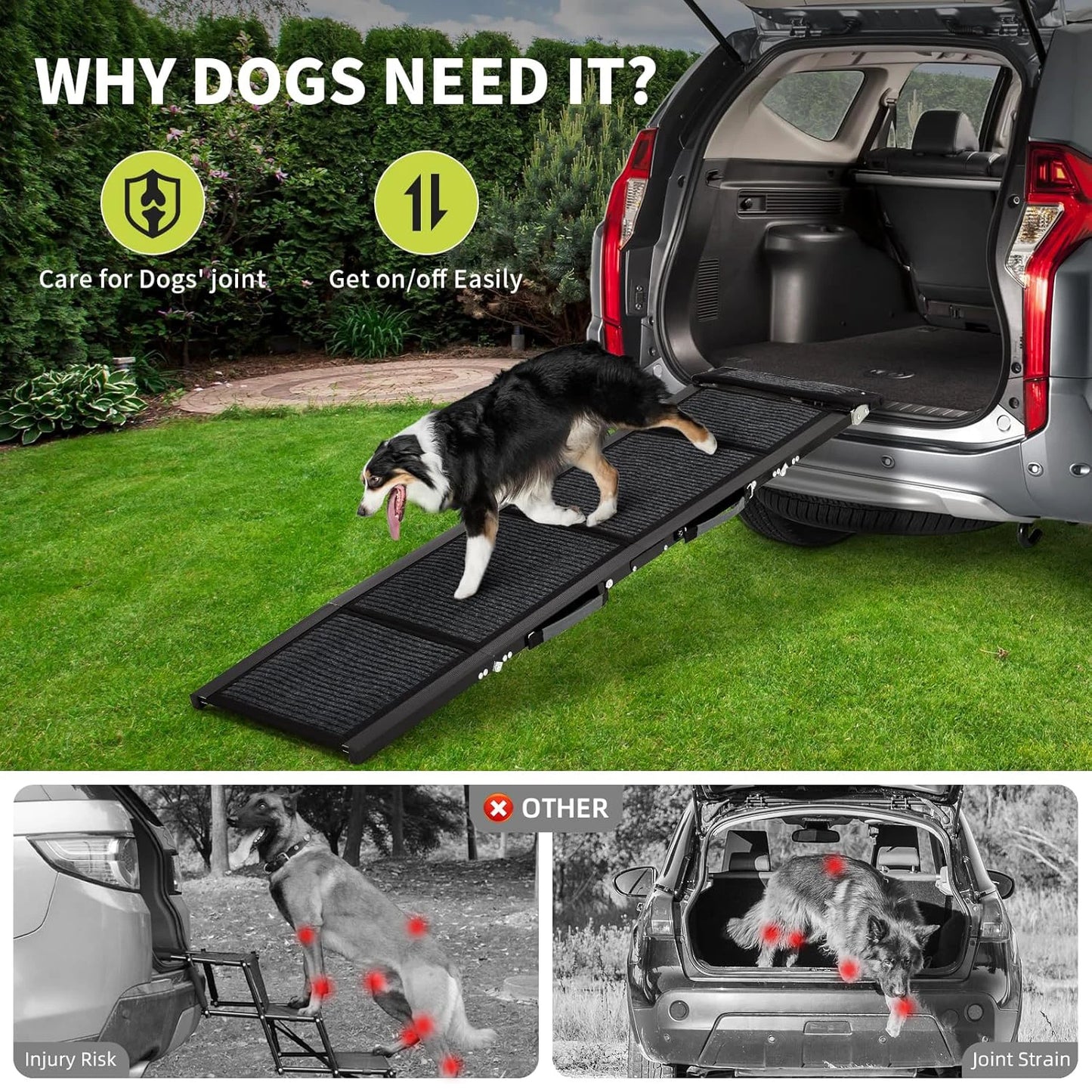 Folding Dog Car Ramp – Non-Slip Portable Pet Ramp for Large Dogs Up to 250 lbs