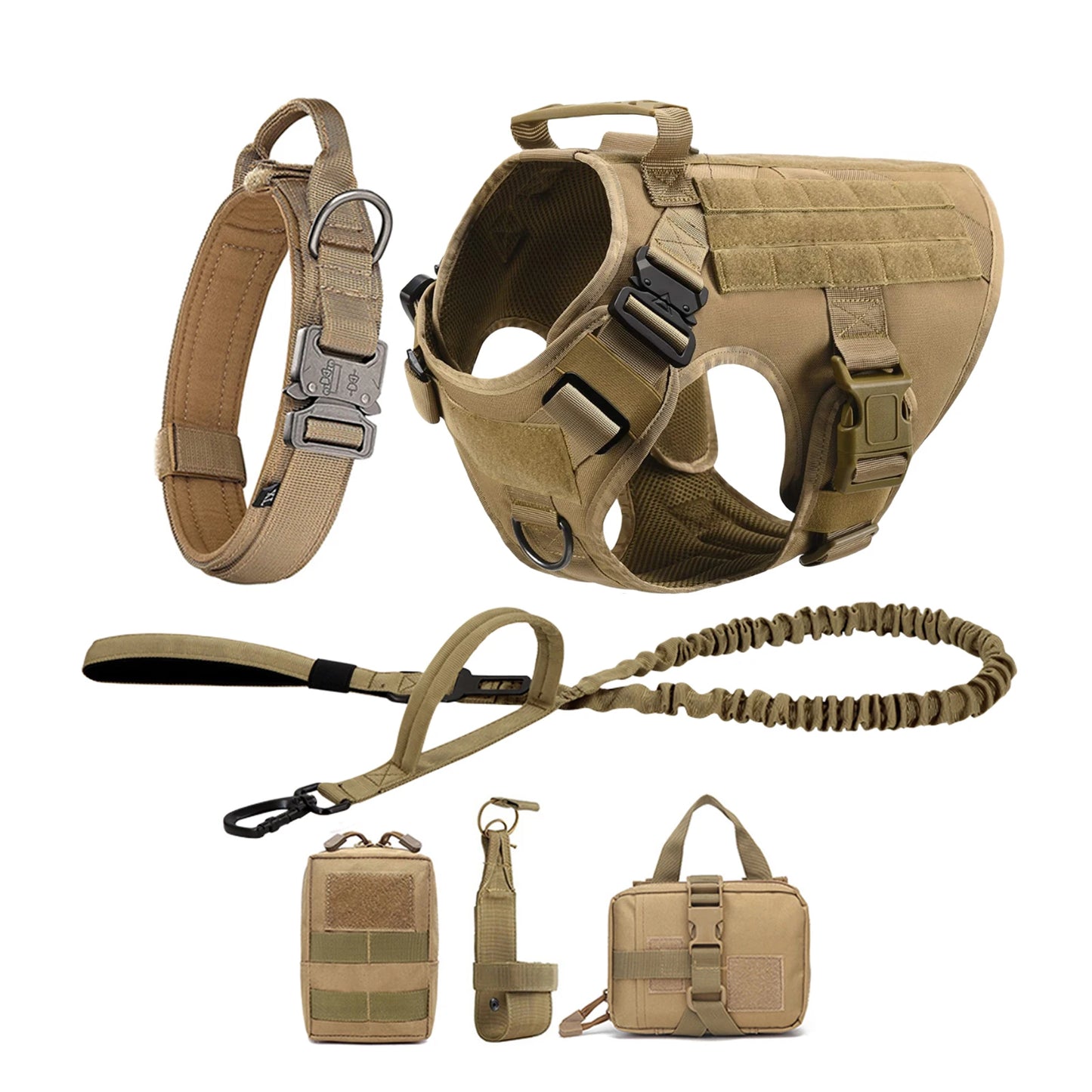 Tactical Dog Harness with Leash & MOLLE Pouches