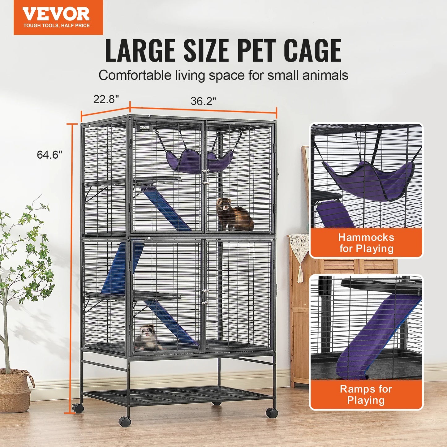 Large 4-Tier Rolling Metal Ferret & Small Animal Cage