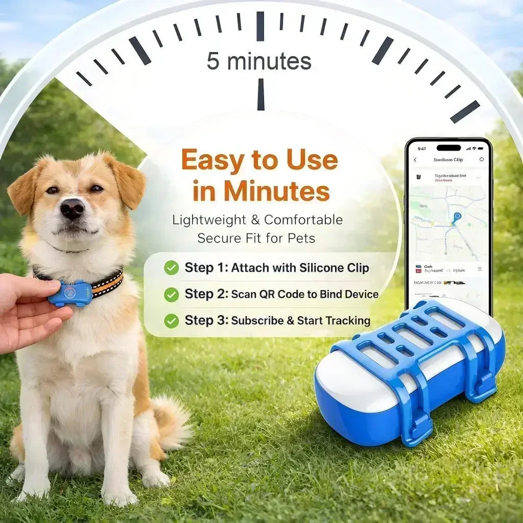 4G GPS Pet Tracker for Dogs & Cats – Real-Time Tracking, Built-In SIM, IP67 Waterproof
