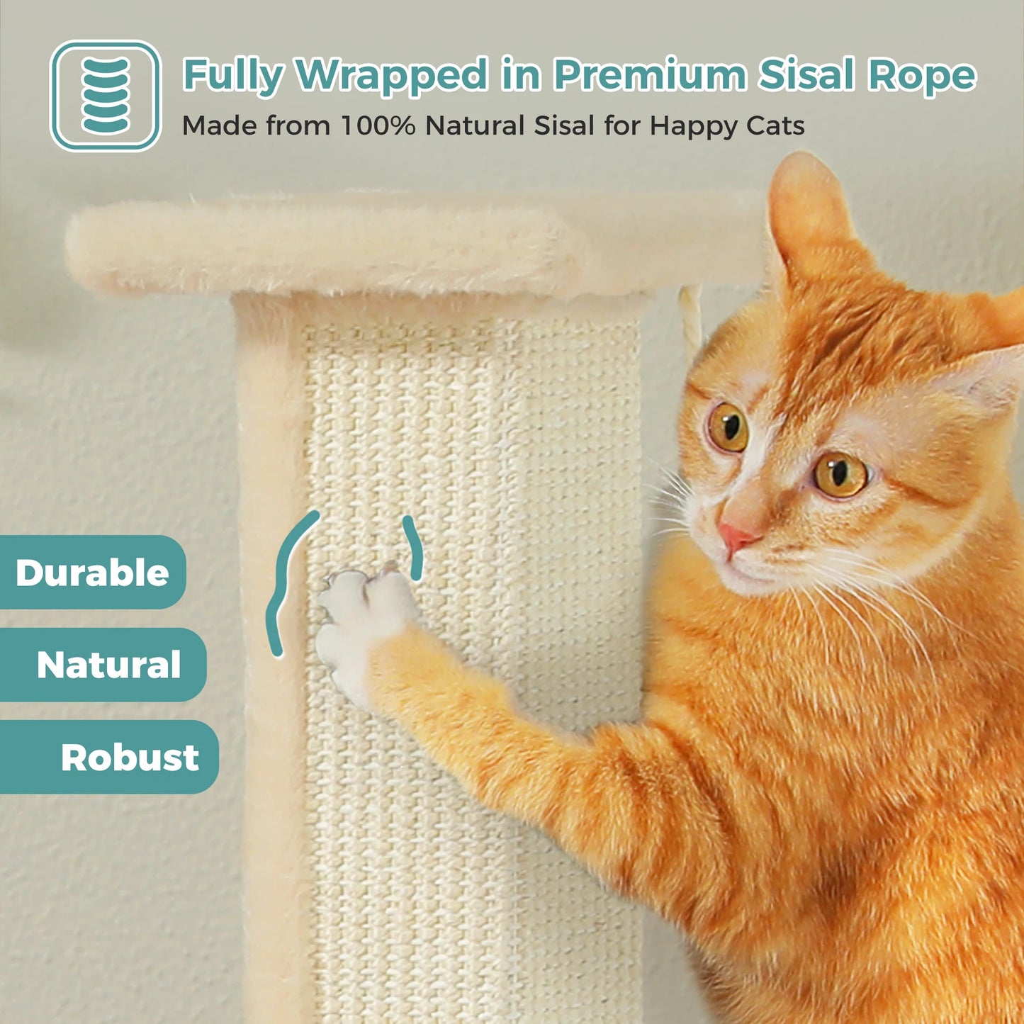 Tall Woven Sisal Cat Scratching Post with Dangling Ball