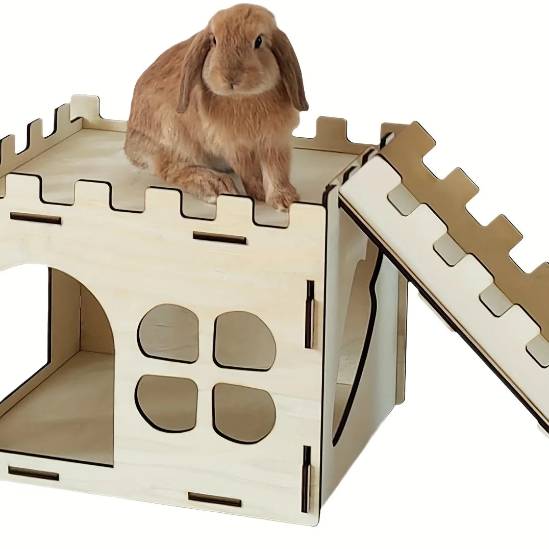 Wooden Rabbit Castle & Small Animal Hideout – Guinea Pig, Hedgehog & Hamster Toy
