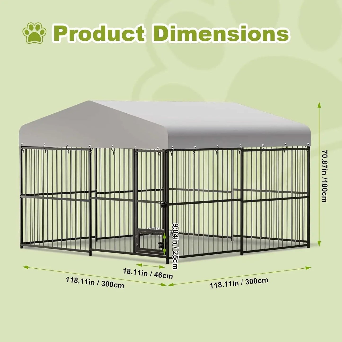Heavy-Duty Outdoor Dog Kennel with Roof & Lock – 10x10x6 FT Galvanized Steel Dog Enclosure for Large Dogs