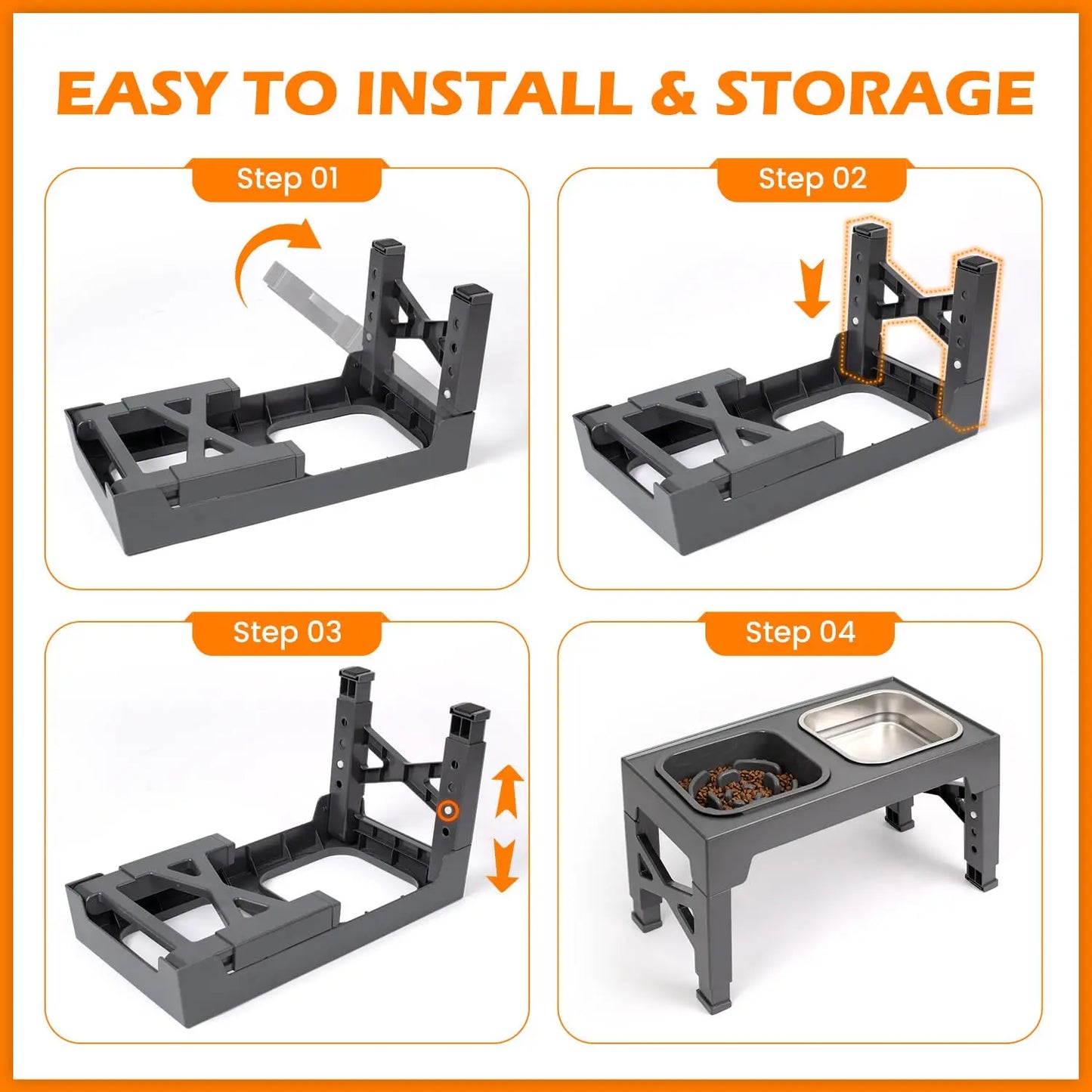 Elevated Slow Feeder Dog Bowls with Foldable Stand