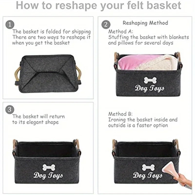 Felt Pet Toy Storage Box – Stylish Organizer Basket for Dog & Cat Toys