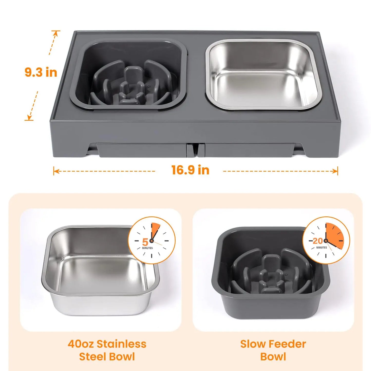 Elevated Slow Feeder Dog Bowls with Foldable Stand