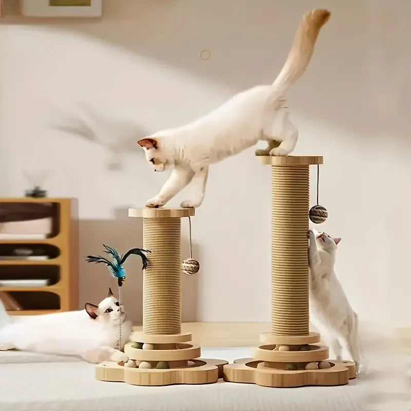 Rotating Cat Scratch Board with Vertical Sisal Post