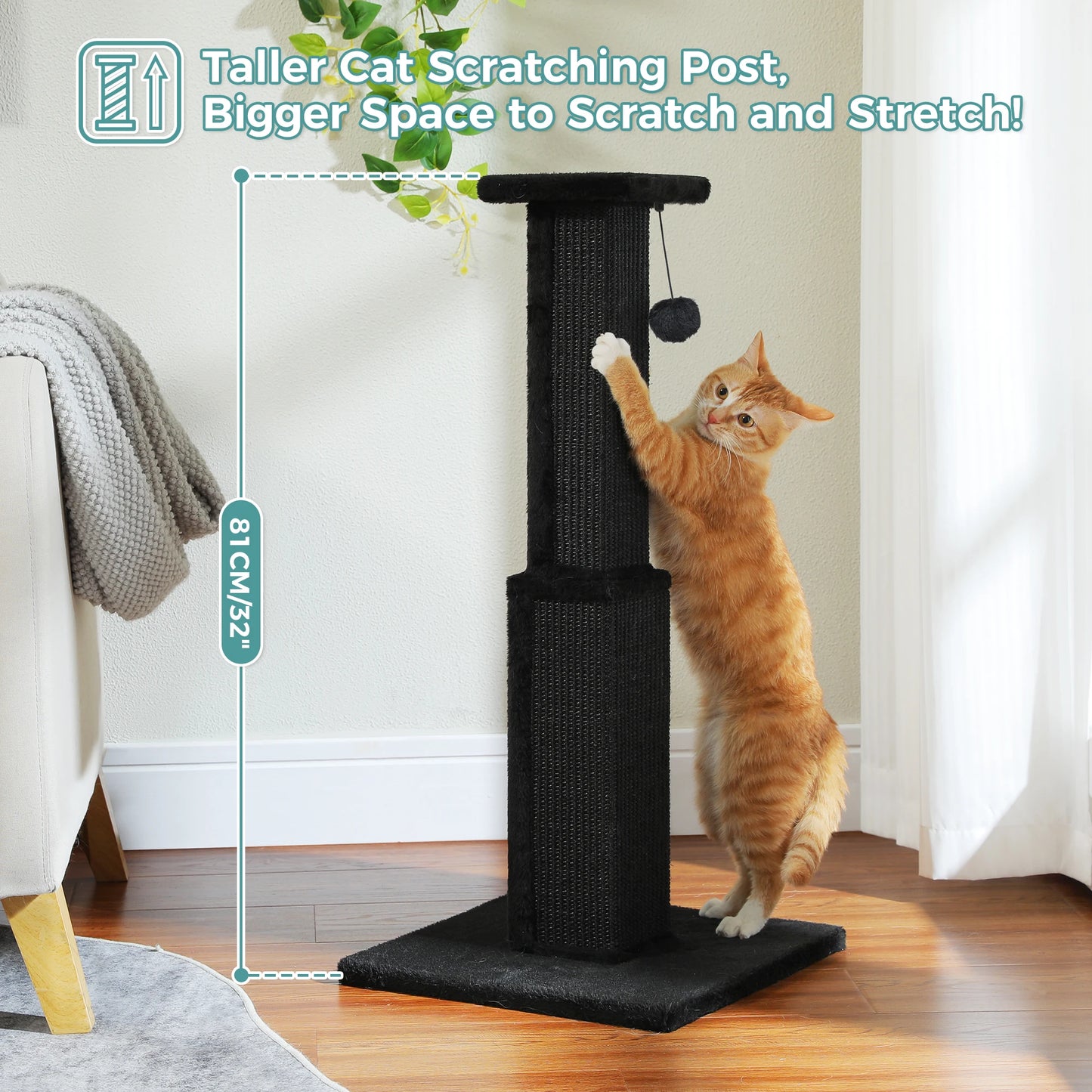 Tall Woven Sisal Cat Scratching Post with Dangling Ball