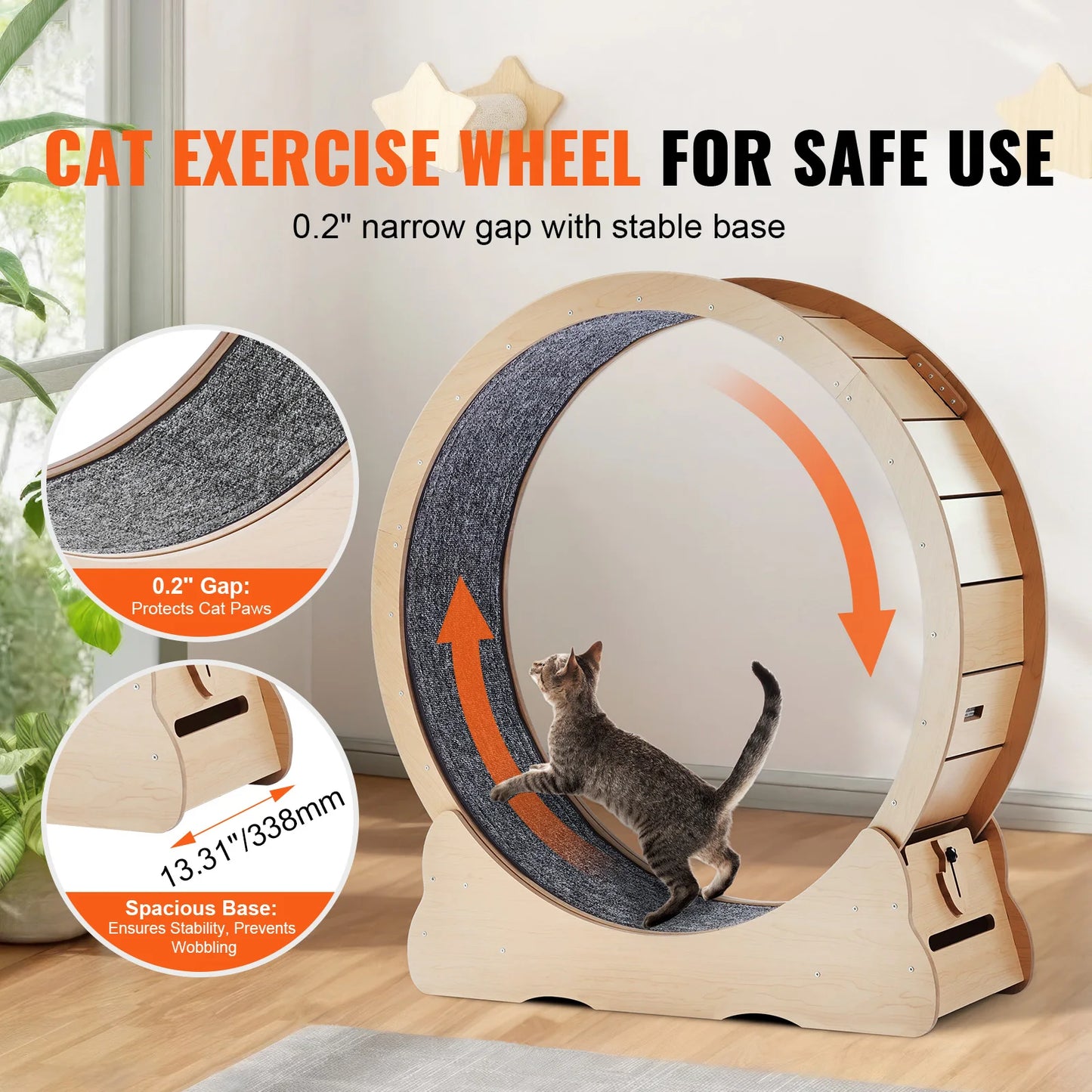 Wooden Cat Exercise Wheel with Cat Teaser