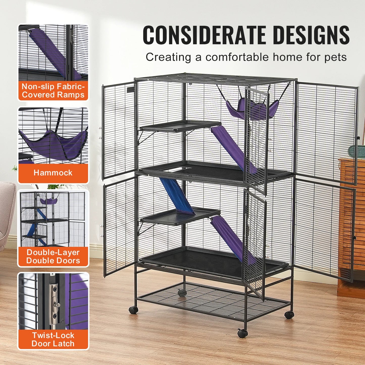 Large 4-Tier Rolling Metal Ferret & Small Animal Cage