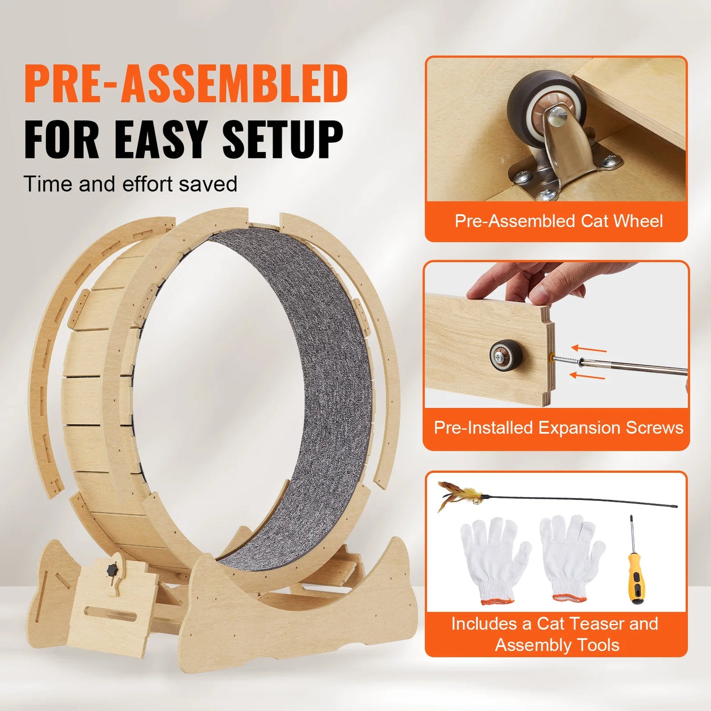 Cat Exercise Wheel – Silent Running Treadmill with Natural Wood & Detachable Carpet