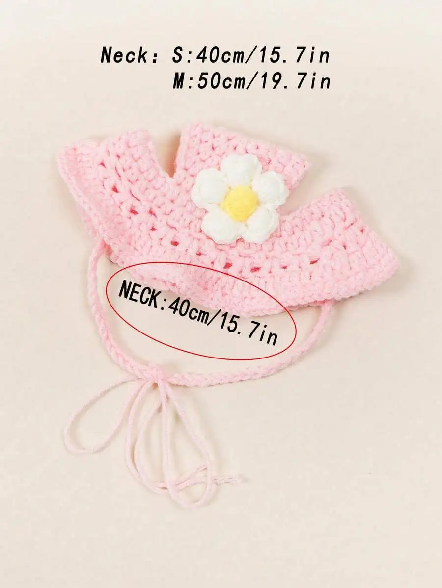 Knitted Pet Hat with Floral Trim – Cozy Beanie for Cats & Small Dogs